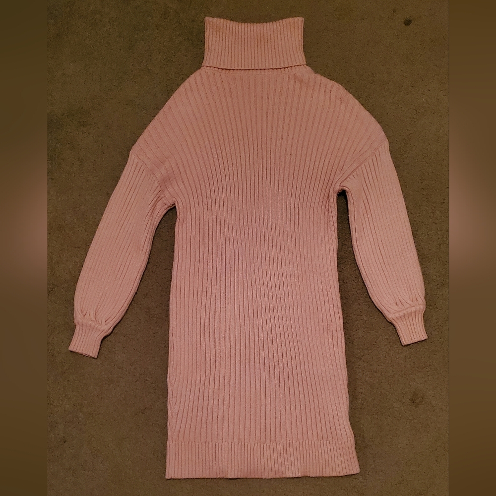 Blush Ribbed Knit Turtleneck Sweater Dress